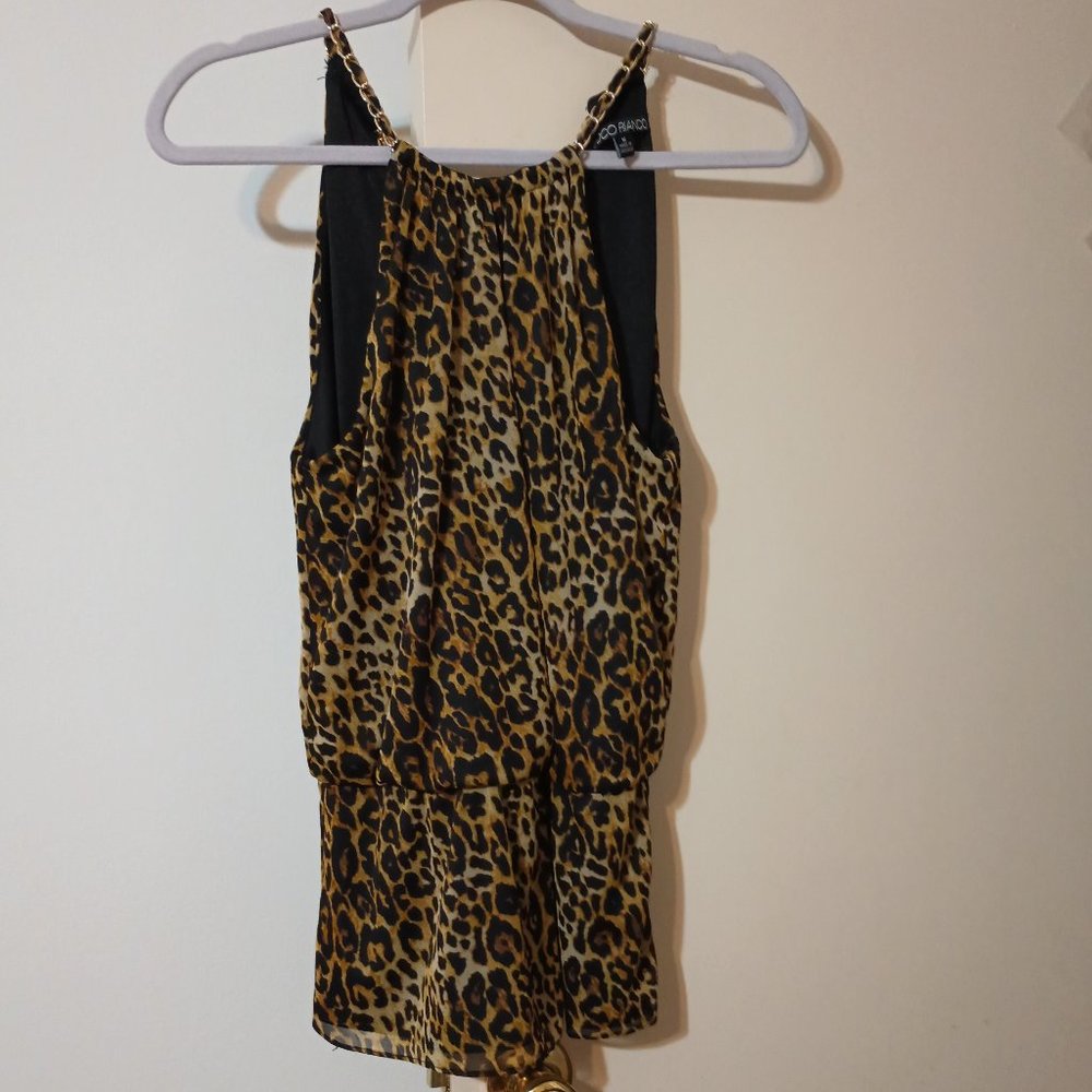 EUC ~ Coco Bianco Leopard Print Halter Top with Gold Chain Detail (Size: Medium)
